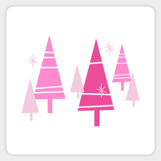 Retro Christmas Trees Pink - Mid Century Modern White Sticker